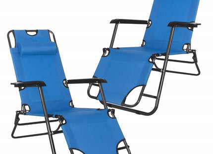 Tuinstoelen | Ligstoel | Ligbed | Verstelbaar | Inclusief Hoofdsteun | 2 Stuks | Lichtblauw
