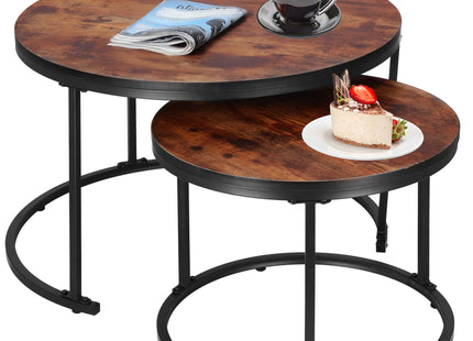 Bijzettafel Set Van Twee  | Salontafel Rond | Bijzettafel | 2 Stuks | Zwart/Bruin