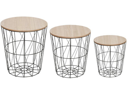 Salontafel | Salontafel Set | Rond | 3-Delig | Zwart/Hout