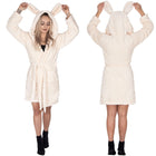 Badjas - Fleece - Konijn - Beige - Capuchon - Riem - Maat L/XL