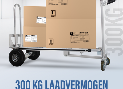 Steekwagen - 3 in 1 - Staal - 300 KG Draagvermogen - Transportwagen - Plateauwagen - TUV -  Steekkar - Trolley - Transport - Zilver