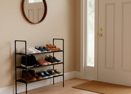 Schoenenrek | 9 - 12 Paar Schoenen | 3 Laags | Polyester/Metaal | Zwart | 28 X 72 X 72 CM