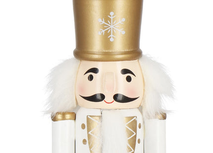 Notenkraker Kerst | Houten Soldaat | Kerstversiering | Goud/Wit | 30 cm