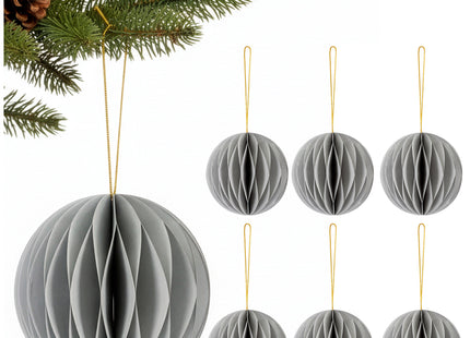 Kerstbal | Papier | 8 Cm | 3D | Grijs  | 6 Stuks