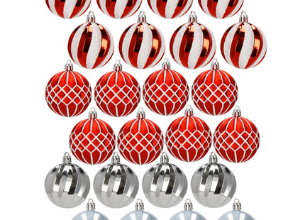 Kerstballen | 24 Stuks | 6 cm | Zilver/Rood/Grijs