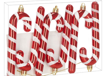 Kersthanger | Zuurstok | Kerstboomhanger | Wit | Rood | Kunststof | 13,5 cm | 6 Stuks