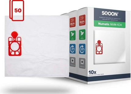 SQOON® Stofzuigerzakken - Geschikt voor Numatic Henry, Hetty, James & PPR-240 | Voordeelset 50 Stuks | NVM 1CH | Model 604015
