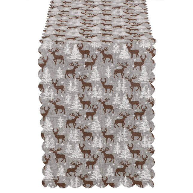 Tafelkleed -Kerst - Rendier - Grijs - Stof - 186 x 35 CM