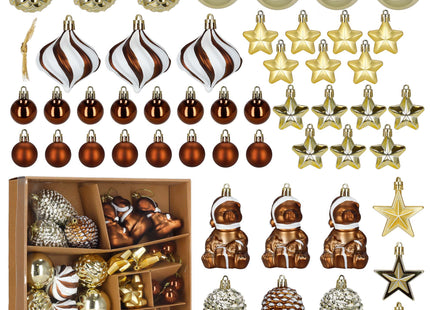 Kerstballen | 47 Stuks | Bruin/Wit/Goud