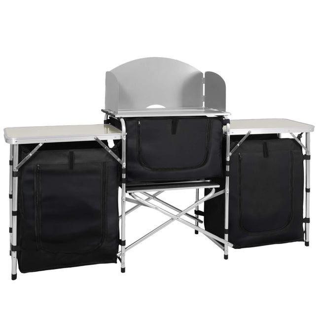 Campingkeuken - Keukentoestel - Campingtafel  - 3 Bladen - Opvouwbaar - Koffer - 175x45x110 cm