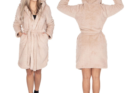 Badjas - Fleece - Teddybeer - Beige - Capuchon - Riem - Maat S/M