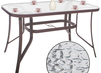 Tuintafel | 120 x 70 x 70 cm | Buitentafel | Eettafel Buiten | Metaal | Gehard Glas | 100 KG | Bruin