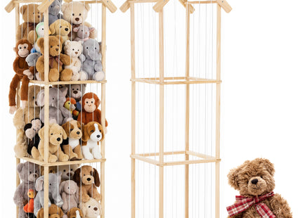 Springos® Knuffel Opbergrek 160 cm – Houten Speelgoedorganizer met Elastische Koorden – Knuffeldierhouder voor Kinderkamer – Naturel