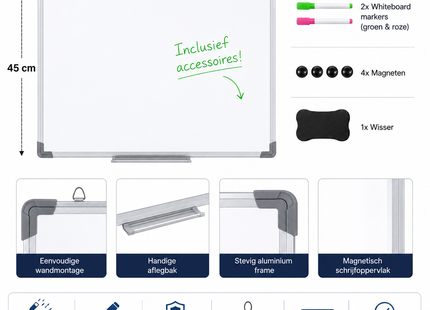 Magnetisch Whiteboard 60x45 cm - Magneetbord met Aluminium Frame
