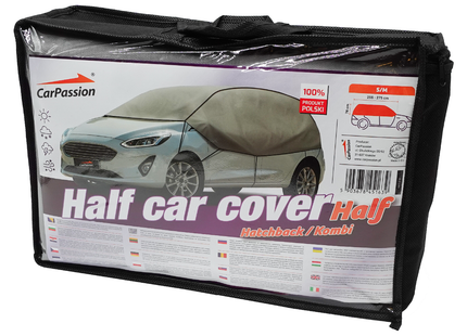 CarPassion Autohoes - Half Cover - Beschermhoes - Waterdicht &amp; Vorstbestendig - Maat S/M - Grijs - 275 x 70 cm