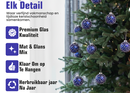 Kerstballen Glas | 4 Stuks | Glas | Donkerblauw | Zilver | Ø 75 mm
