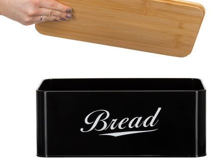 Broodtrommel Voor Op Het Aanrecht  - Broodmand - Metaal - Bamboe Deksel - Zwart - 30 X 23 X 13 CM