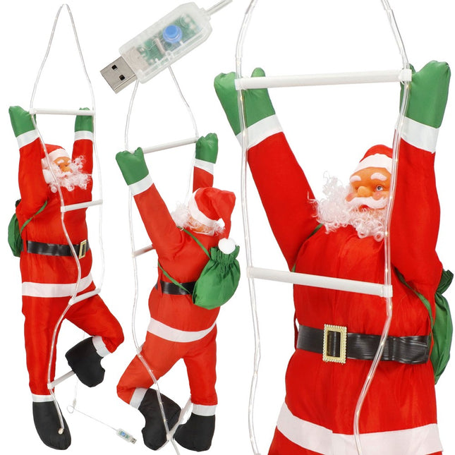 Kerstman | Klimmende Kerstman | Kerstman Op Ladder | 90 cm | 100 LED