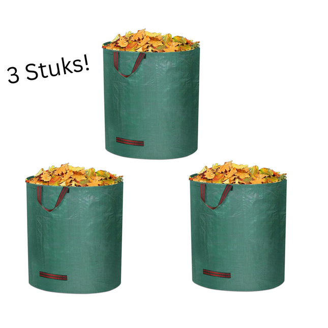 Tuinafvalzak - 272 liter - Duurzaam - Herbruikbaar - Scheurvast - Kunststof - Ø 67 cm x 70 cm hoog - Groen - 3 Stuks