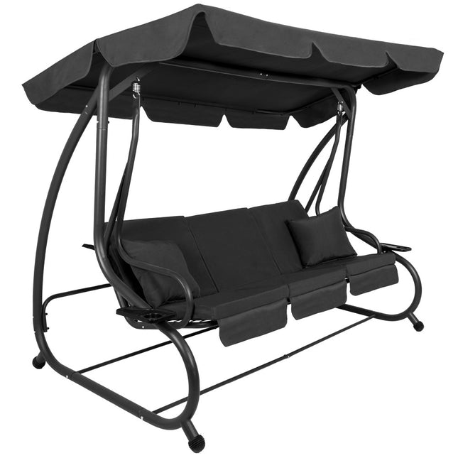 Schommelbank | 3-zits | Waterafstotend | Inclusief 2 Kussens | Verstelbare Luifel | Met klamboe | 215 x 125 x 165 cm | Antraciet