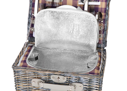 Picknickmand -  Servies - 4 Persoons - Thermisch - Riet - Grijs - 42 x 27 x 20 cm