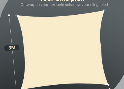 Schaduwdoek | Zonnezeil | Vierkant | 3 x 3 m | 90% Schaduw | Crème | 160 g/m2