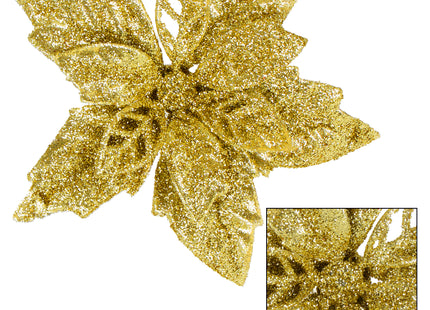 Decoratiebloem | Kerstster | Kerstbloem | Glitters | Goud | 28 CM