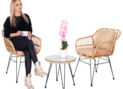 Tuinset - 3 Delig - Stoelen - Tafel - Rotan - Beige