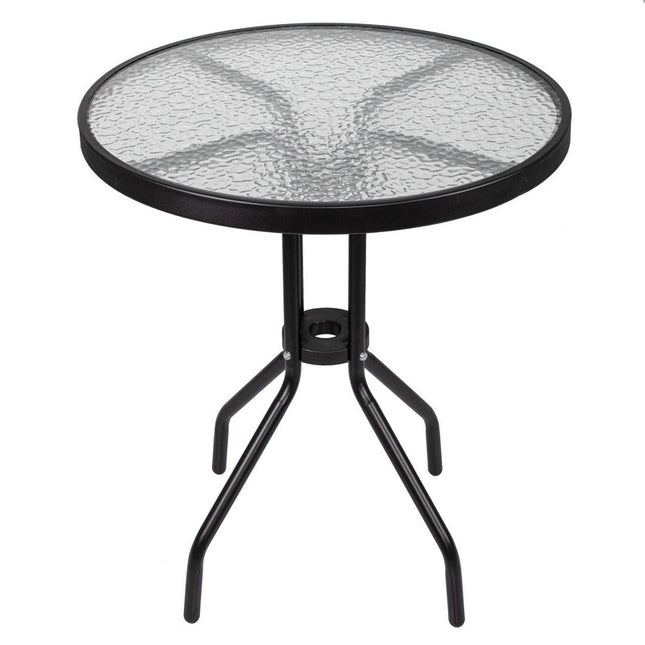 Tuintafel | 60 x 70 cm | Buitentafel | Bijzettafel Buiten | Metaal | Gehard Glas | Rond | Zwart