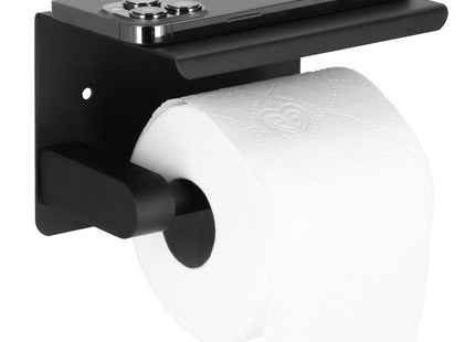 WC Rolhouder | Toiletrolhouder Met Plank | Staal | 14x10x10 cm | Zwart