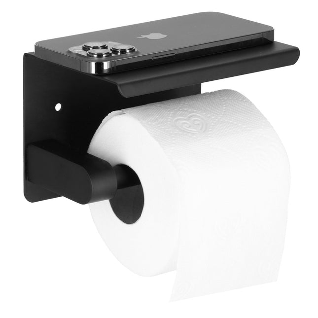WC Rolhouder | Toiletrolhouder Met Plank | Staal | 14x10x10 cm | Zwart