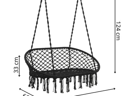 Hangstoel | Binnen & Buiten | Belastbaar tot 300 kg | 108 x 64 cm | Inclusief Kussen | Zwart