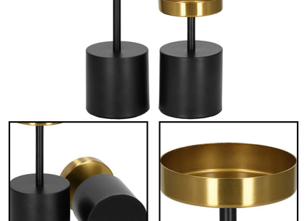 Kandelaar - Metaal - Set Van 2 - Rond - Zwart/Goud