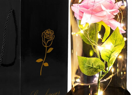 Roos | Valentijn | Rozen | LED | 22 cm | Roze/Groen/Zwart | Warm wit