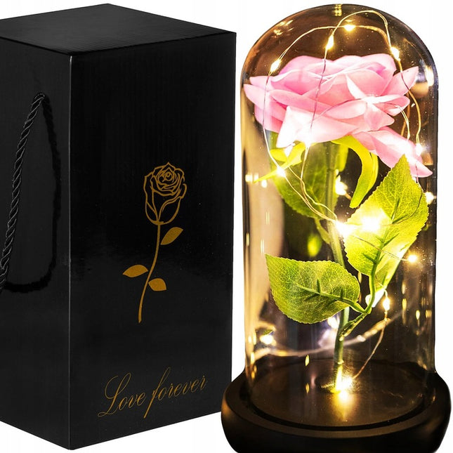 Roos | Valentijn | Rozen | LED | 22 cm | Roze/Groen/Zwart | Warm wit