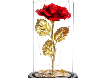 Roos | Valentijn | Rozen | LED | 22 cm | Rood/Goud/Zwart | Warm wit
