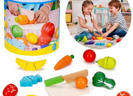 Springos ® Houten Snijset Fruit - 13-Delige - Speelset met Snijplank en Snijfruit