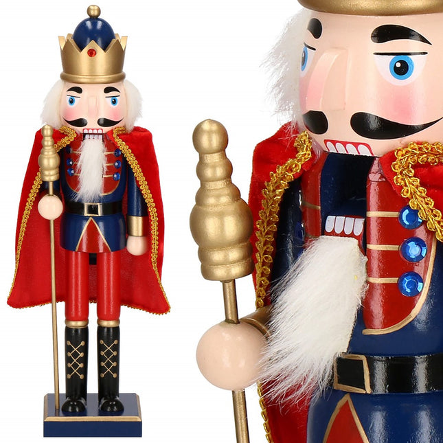 Notenkraker Kerst | 38 cm | Blauw/Rood/Goud