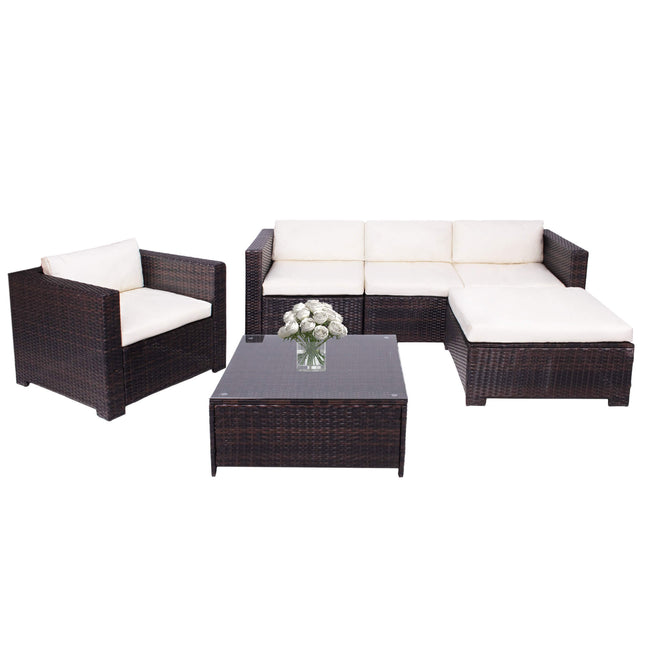 Tuinset - 4 Delig - Stoelen - Bank - Tafel - Rotan - Hoekbank - Bruin/Crème