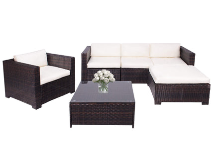 Tuinset - 4 Delig - Stoelen - Bank - Tafel - Rotan - Hoekbank - Bruin/Crème