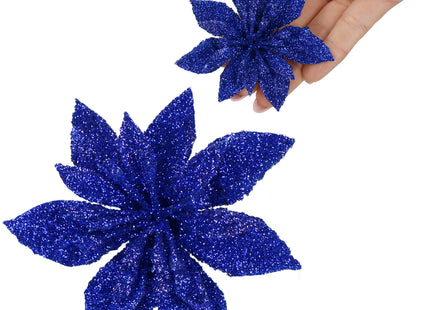 Kunstbloem Met Clip- Poinsettiatak - Ster van Bethlehem - Blauw - Glitters