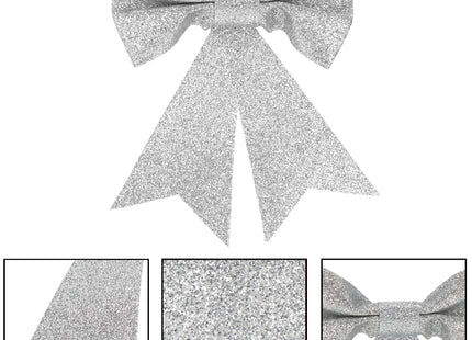 Kerstboomhanger | Strik | Zilver |  Glitter | 4 Stuks | 13 Cm