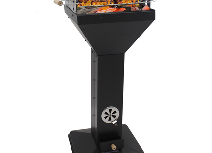 Houtskool barbecue - Zuil barbecue - BBQ - Asopvangbak - Schuifregelaar - RVS - Zwart