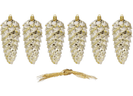 Kerstboomhanger Dennenappels | 6 Stuks | 14 cm | Witte Glitters
