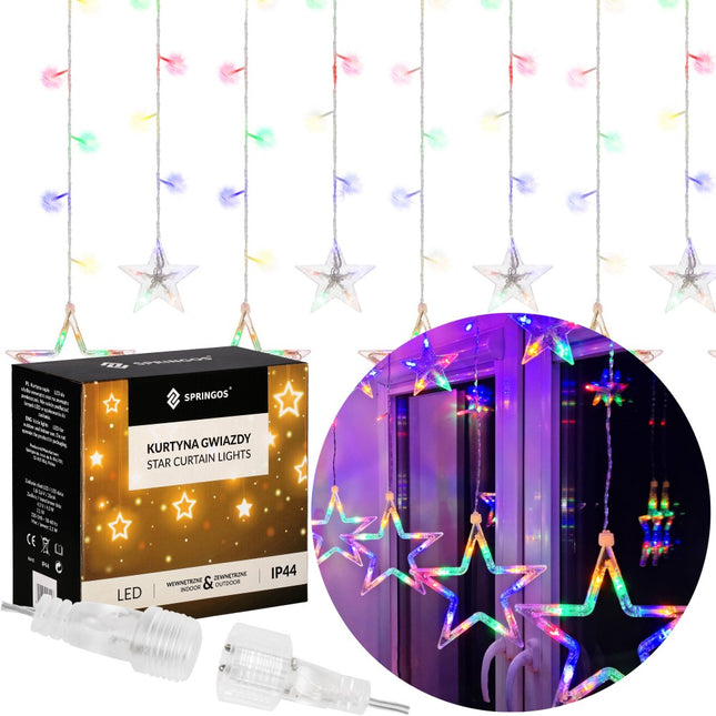 IJspegel Verlichting Buiten | Lichtgordijn | Sterren | Kerstverlichting Buiten | 2 m | 92 LED | Multicolor