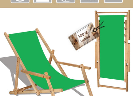 Ligbed | Strandstoel | Ligstoel | Verstelbaar | Arm Leuning | Beukenhout | Geïmpregneerd | Handgemaakt | Groen