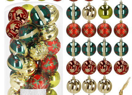Kerstballen | 30 Stuks | 6 cm | Groen/Rood/Goud