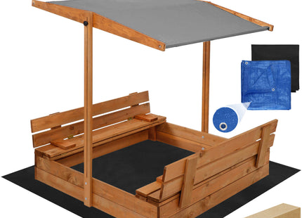 Zandbak - Met Deksel - Met Bank - Inclusief Gronddoek - Met Dak  - Geïmpregneerd - 120 x 120 CM