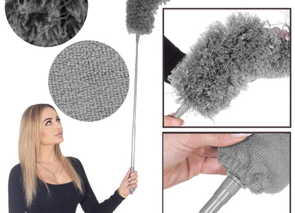 Wasbare Telescopische Stoffer - Stofdoek - Telescopische - Borstel - 75-254 cm - 3 in 1 - Grijs