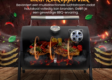 Houtskoolbarbecue - Smoker - BBQ - Grill - Draagbaar - Uitklapbaar - Cilinder - Camping - Zwart